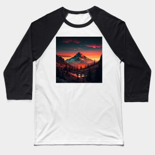 Mountain Sunset Forest Baseball T-Shirt